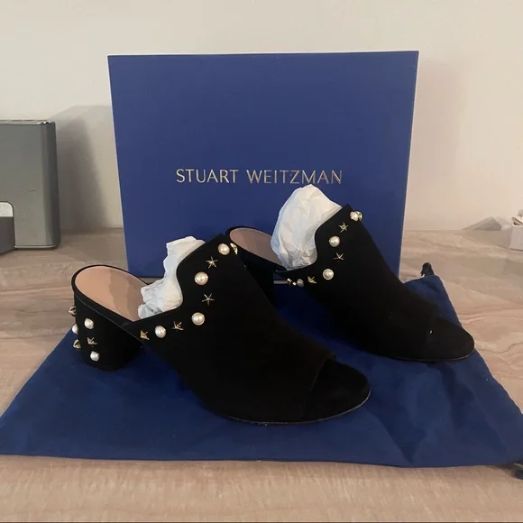 Stuart Weitzman Dohickey Embellished Suede Mule Sandal - Picture 2 of 8